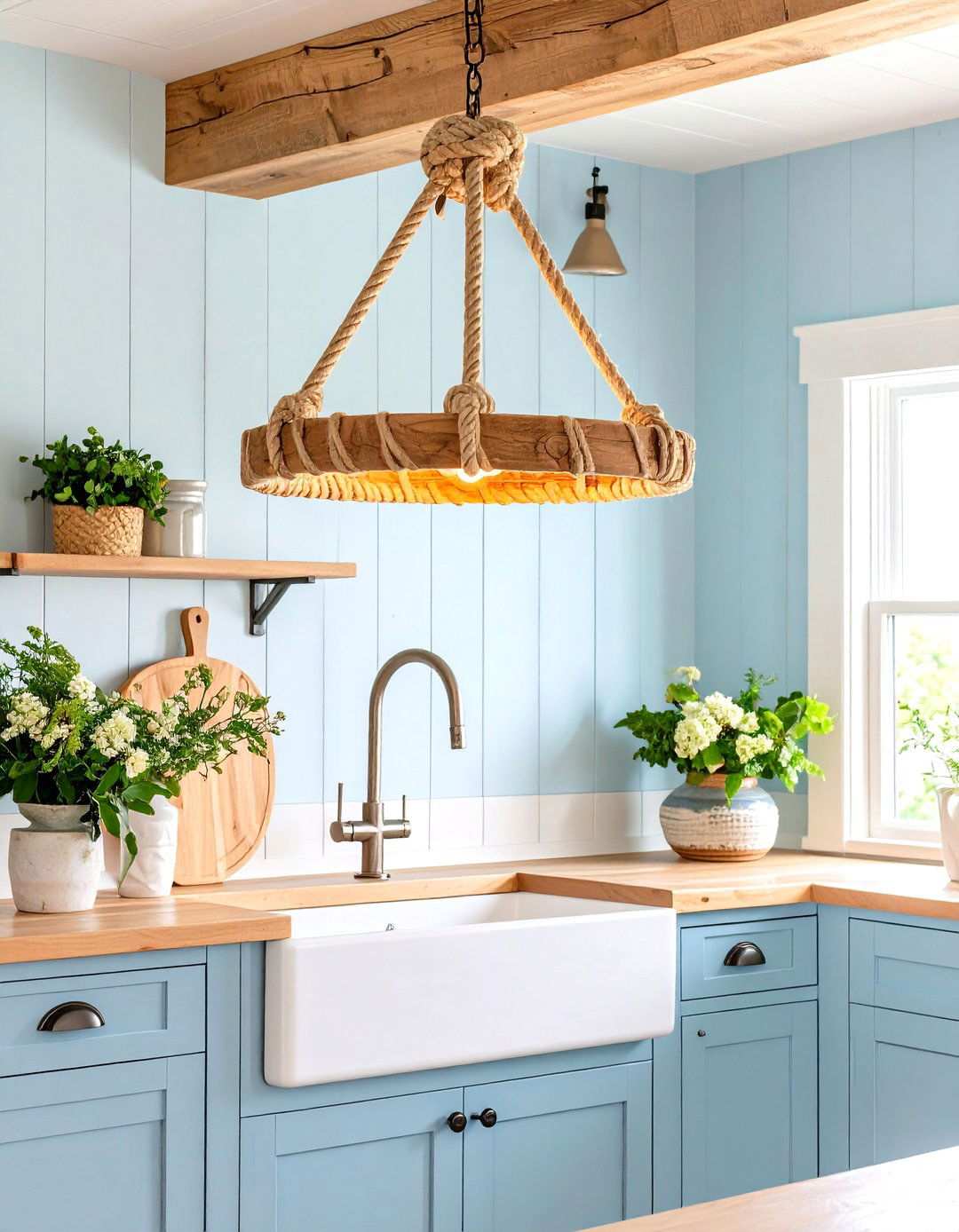 Kitchen Sink Rope and Wood Beam Pendant Lighting - 24 Kitchen Sink Lighting Ideas