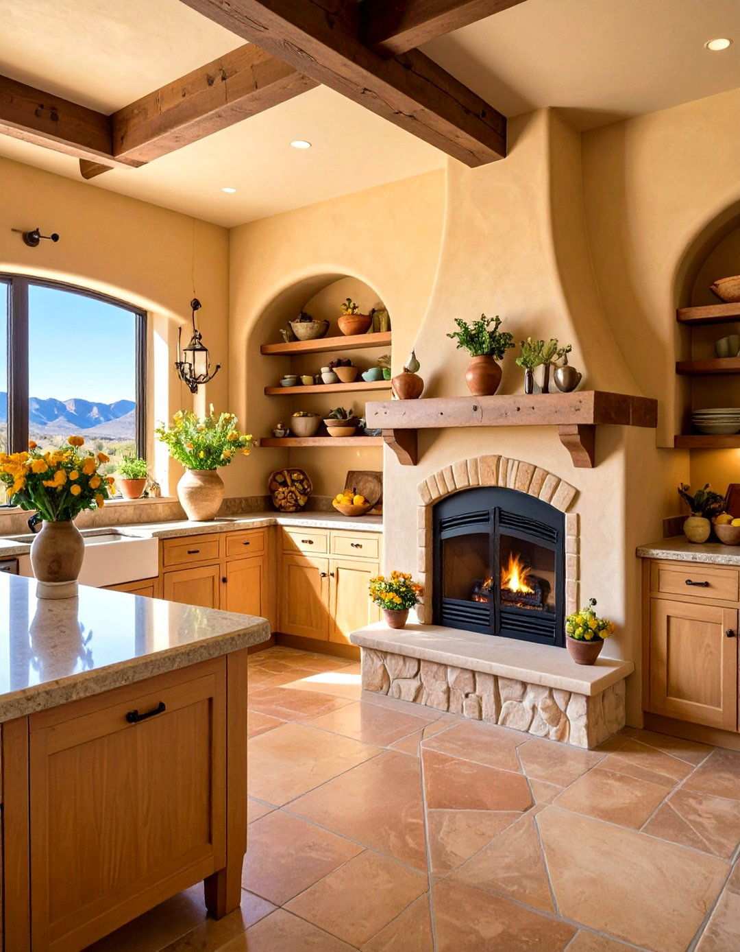 Kiva Style Fireplace Corner - 24 Southwestern Kitchen Ideas