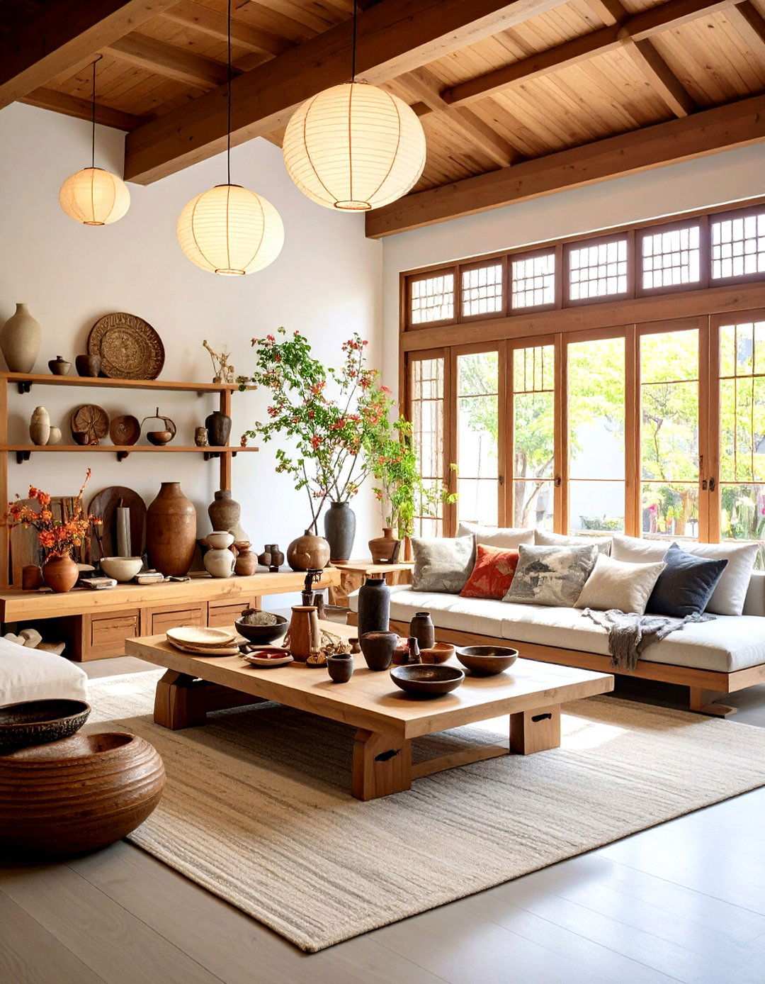 Korean Living Room with Artisan Craftwork Display - 24 Korean Living Room Ideas