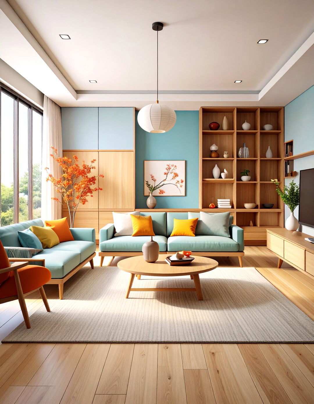 Korean Living Room with Built in Storage Solutions - 24 Korean Living Room Ideas