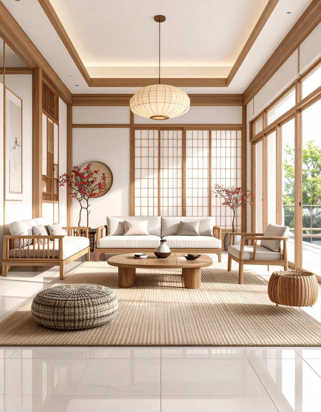 Korean Living Room with Geometric Pattern Accents - 24 Korean Living Room Ideas