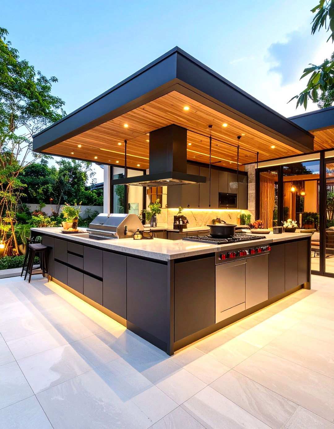 L Shaped Asian Inspired Outdoor Kitchen - 24 L Shaped Outdoor Kitchen Ideas