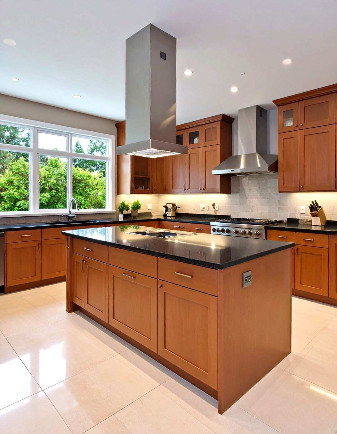 L Shaped Cabinet Configuration Benefits - 24 kitchen with brown cabinets and black countertops ideas