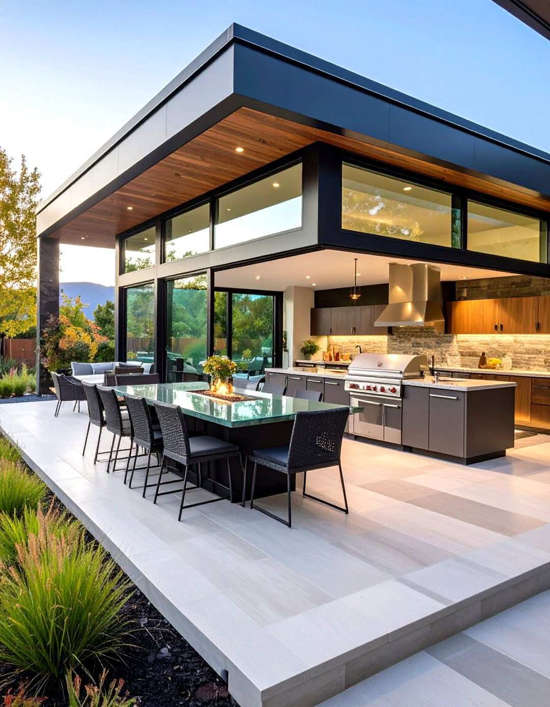 L Shaped Contemporary Glass Outdoor Kitchen - 24 L Shaped Outdoor Kitchen Ideas