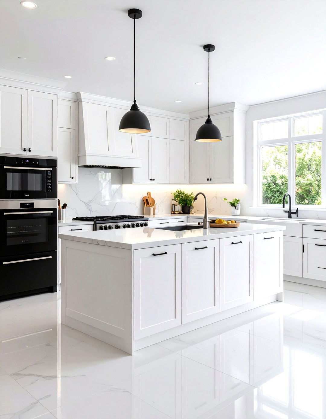 L Shaped Corner Optimization - 24 White Kitchen with Black Appliances Ideas