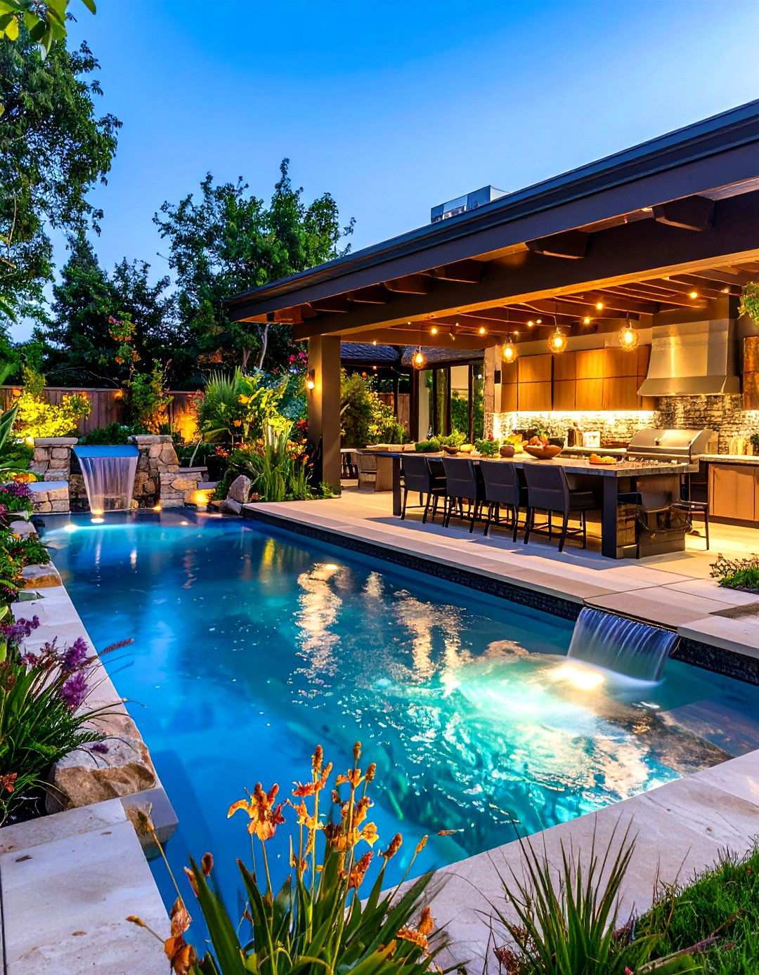 L Shaped Outdoor Kitchen with Water Feature - 24 L Shaped Outdoor Kitchen Ideas