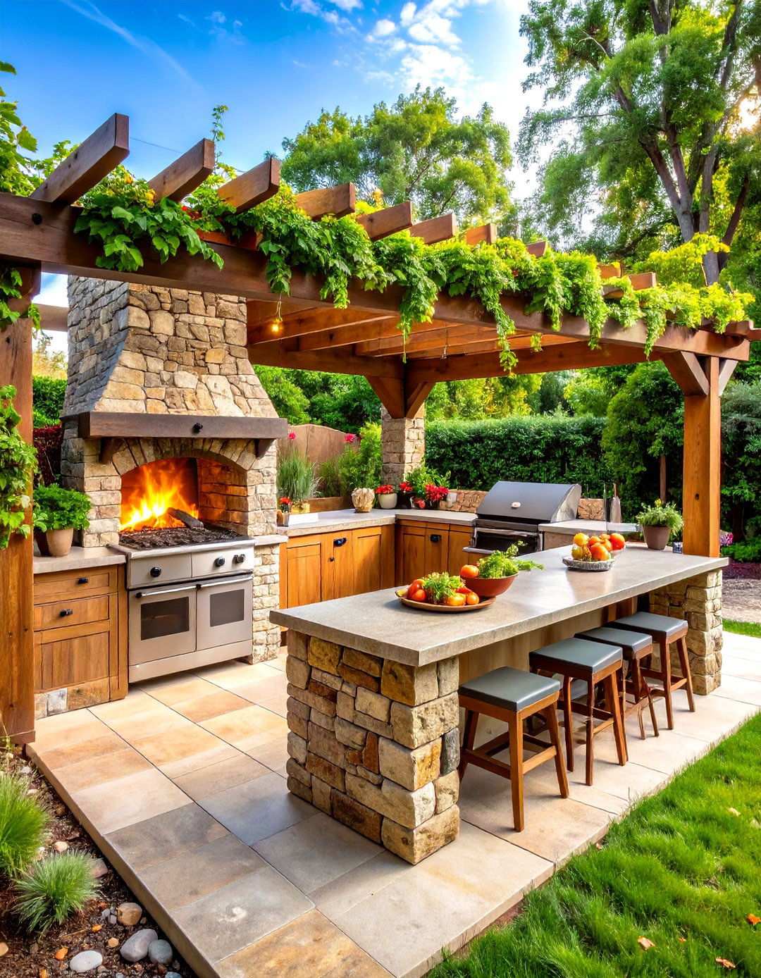 L Shaped Rustic Stone Outdoor Kitchen - 24 L Shaped Outdoor Kitchen Ideas