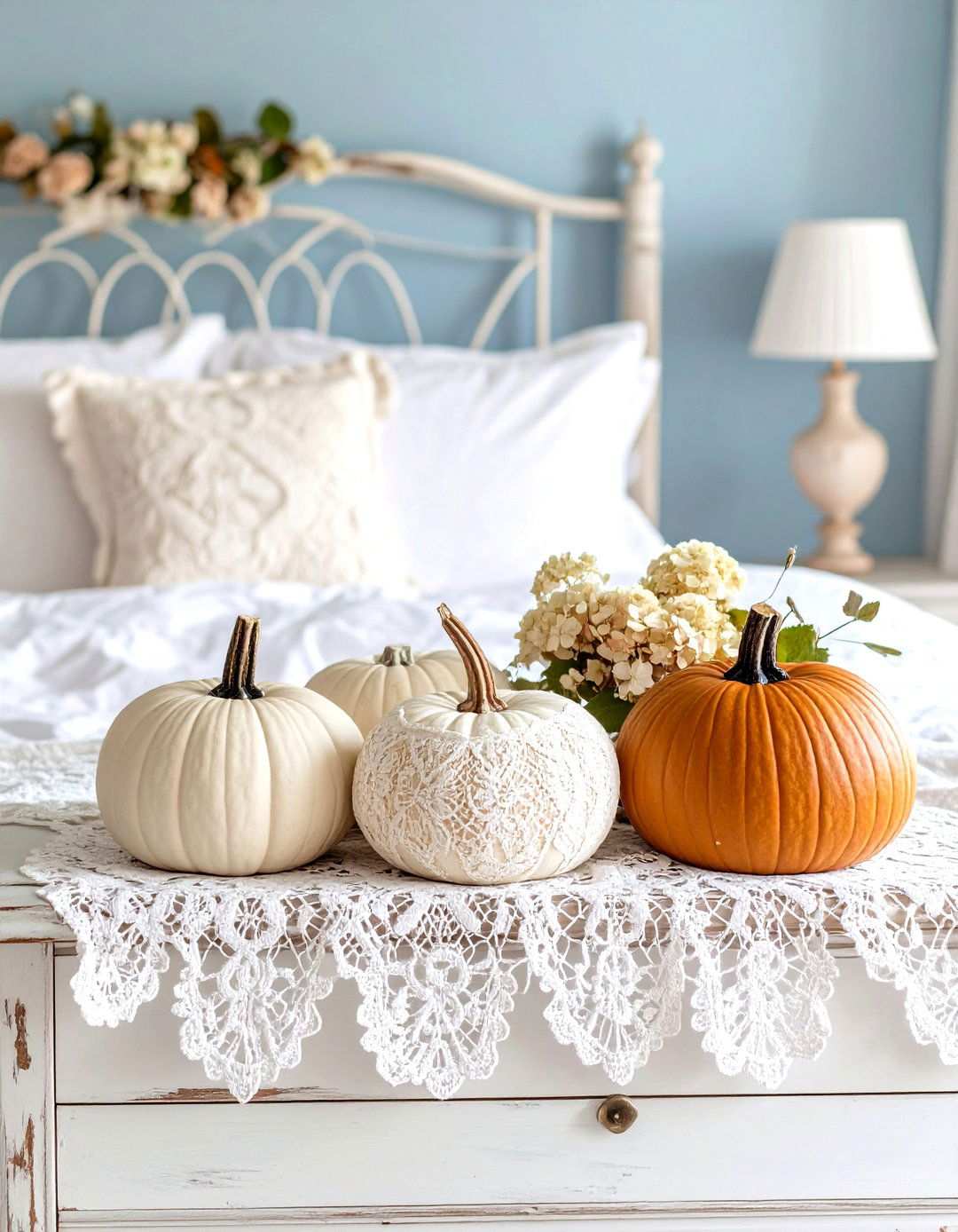 Lace Covered Vintage Pumpkins - 24 Pumpkin Decor Ideas