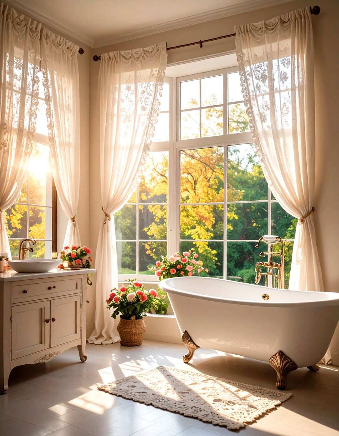 Lace Curtain Softness - 24 Romantic Bathroom Ideas