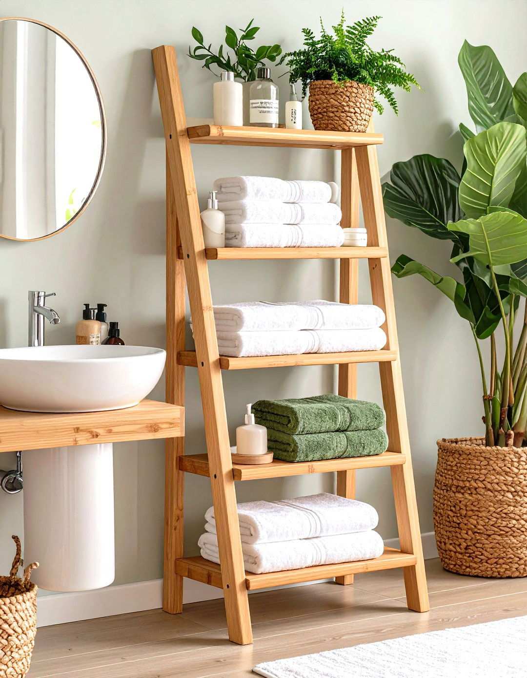 Ladder Shelf Beside Sink - 24 Pedestal Sink Storage Ideas