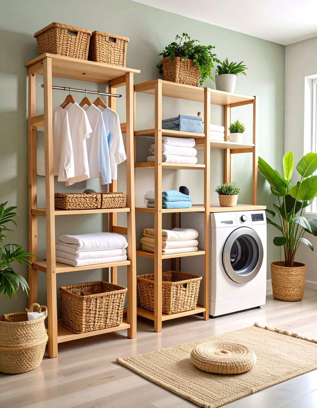 Ladder Style Leaning Shelves - 24 Laundry Room Shelving Ideas