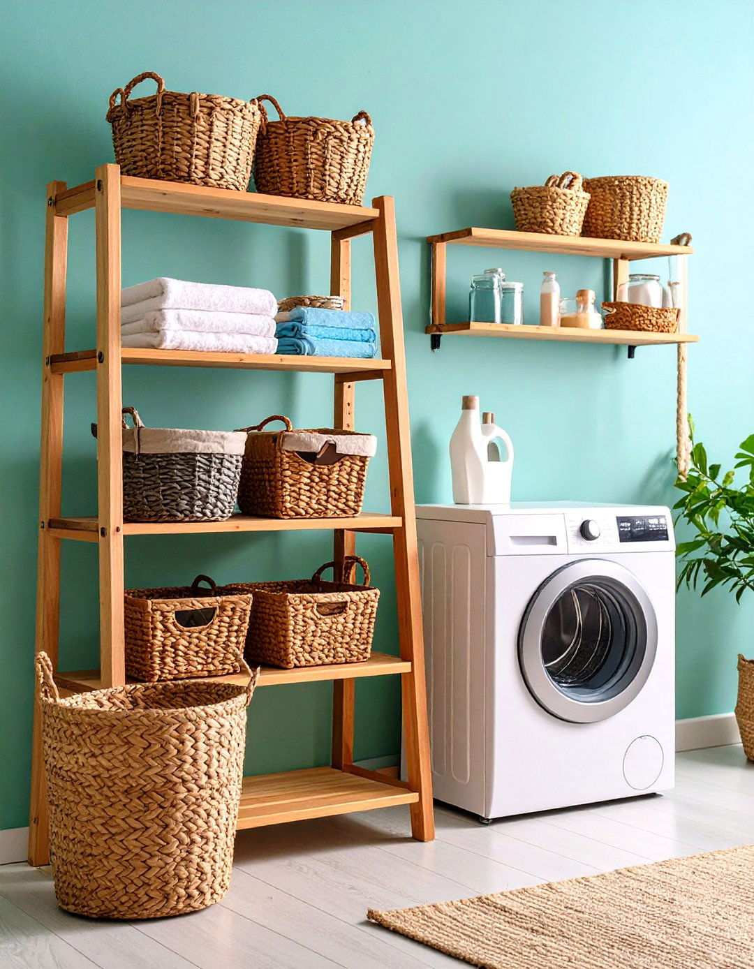 Ladder Style Open Shelving - 24 Laundry Room Shelf Ideas