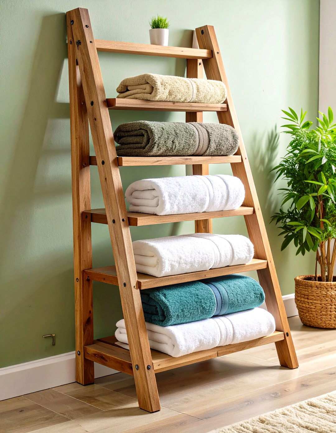 Ladder Towel Rack System - 24 Towel Storage Ideas