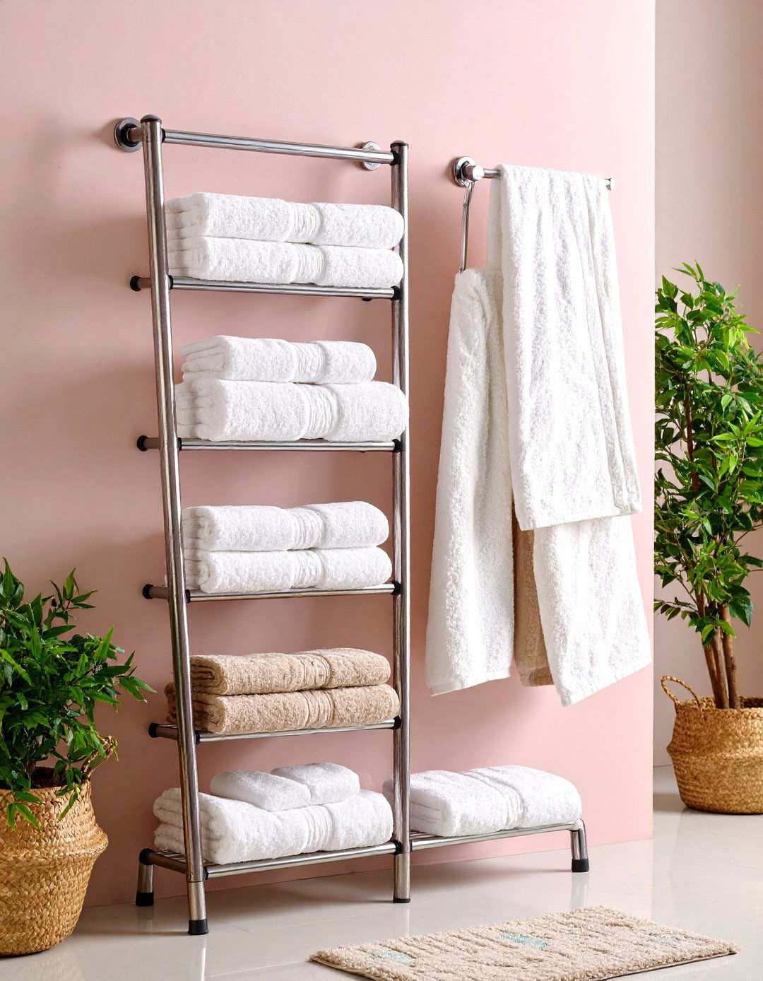 Ladder Towel Storage Racks - 24 Small Bathroom Storage Ideas