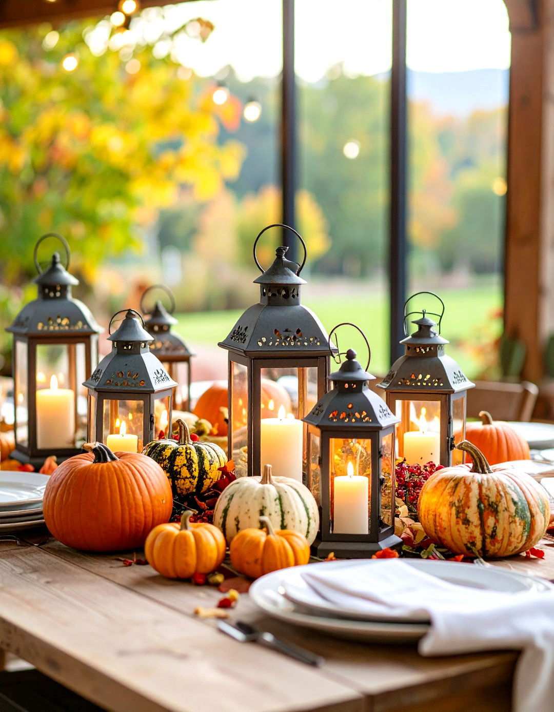 Lantern and Gourd Combinations - 24 Thanksgiving Centerpiece Ideas