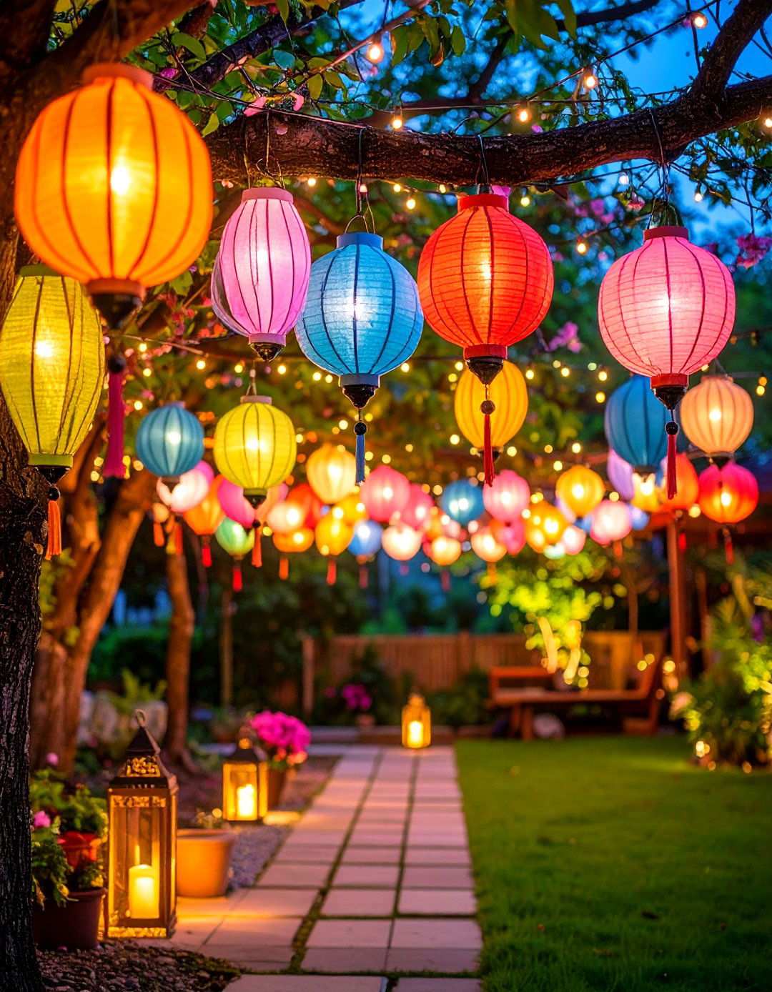 Lantern Style String Light Display - 24 Patio String Light Ideas