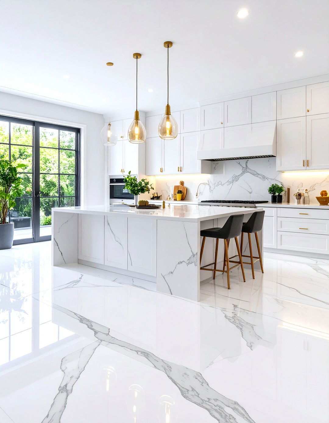 Large Format Calacatta Marble Slabs - 24 Marble Kitchen Floor Ideas