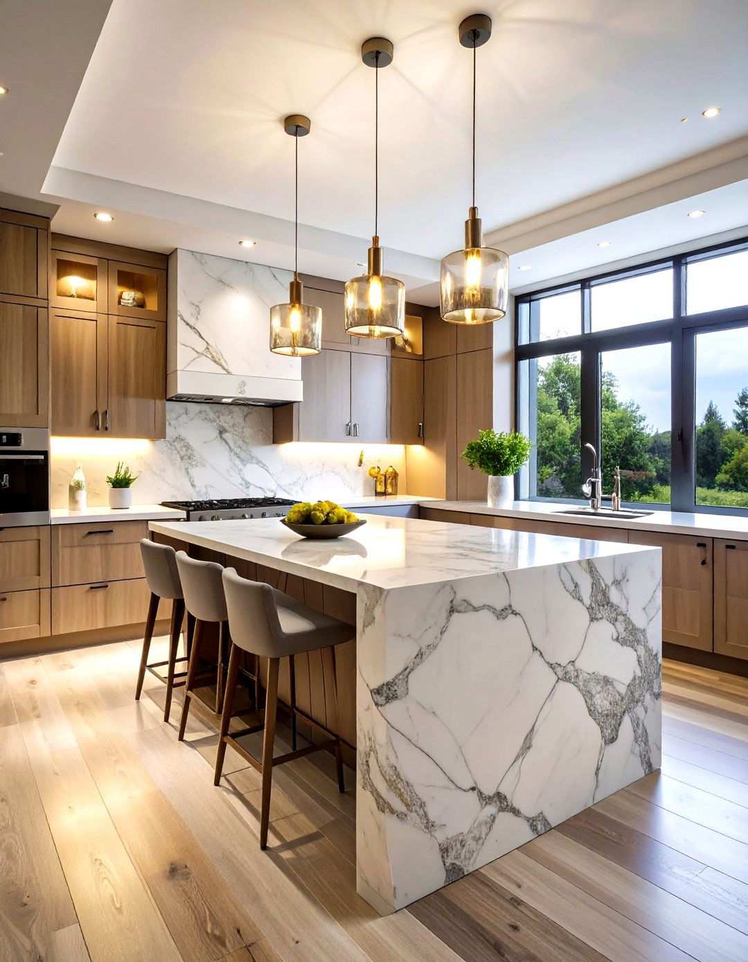 Large Format Marble Slab Backsplash - 24 Modern Kitchen Backsplash Ideas