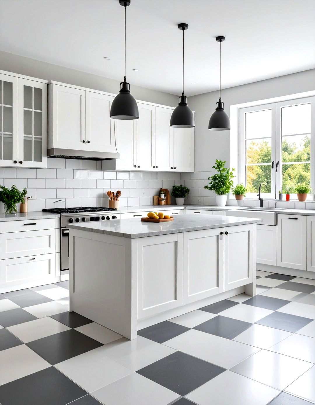 Large Format Modern Checkered Kitchen - 24 Kitchens With Checkered Floors