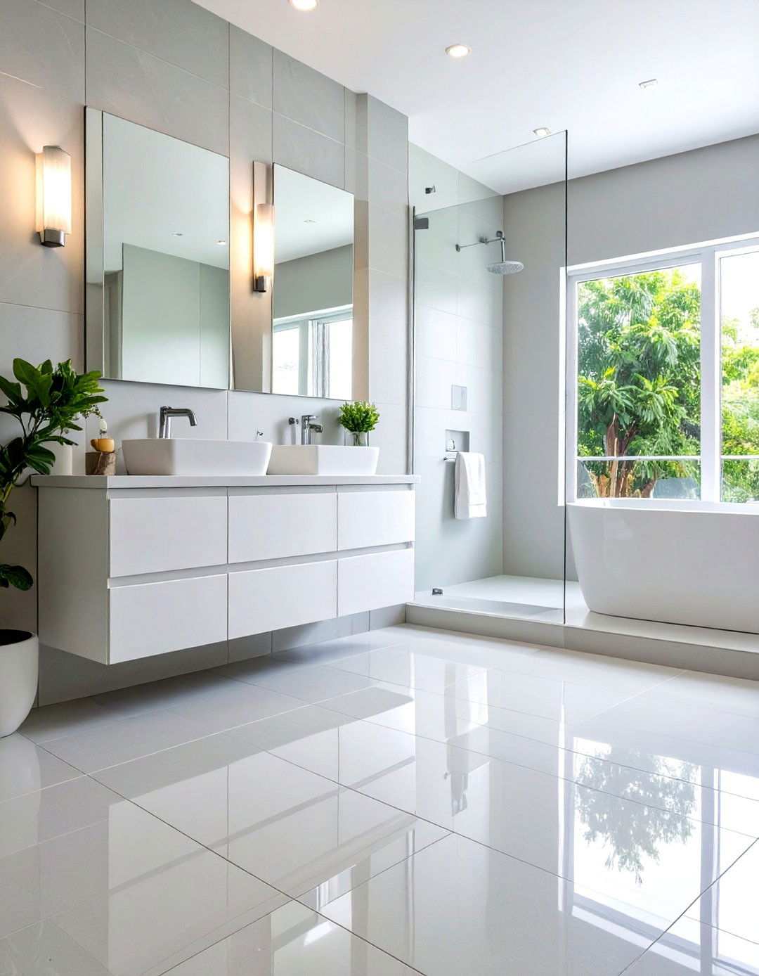 Large Format Porcelain Tiles - 24 Small Bathroom Flooring Ideas
