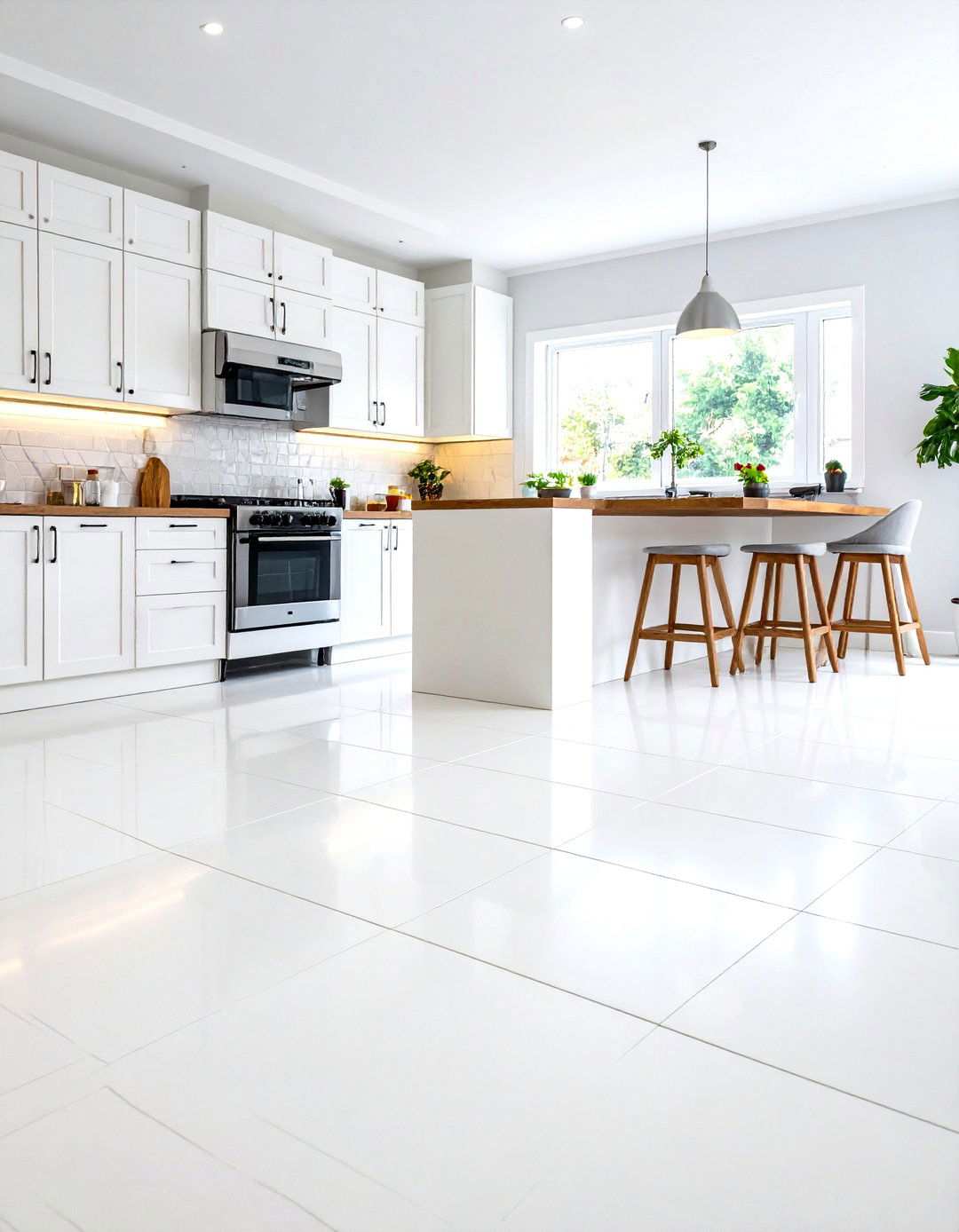 Large Format White Porcelain Tile Floors - 24 White Kitchen Floor Ideas