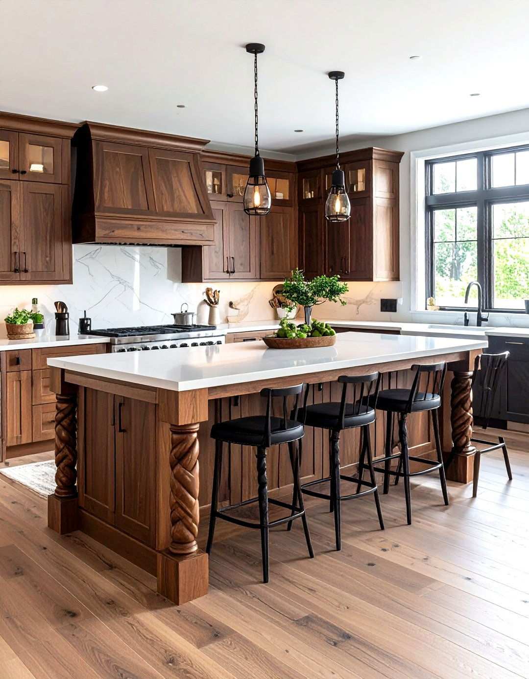Large Kitchen Island with Barley Twist Legs - 24 Tudor Kitchen Ideas