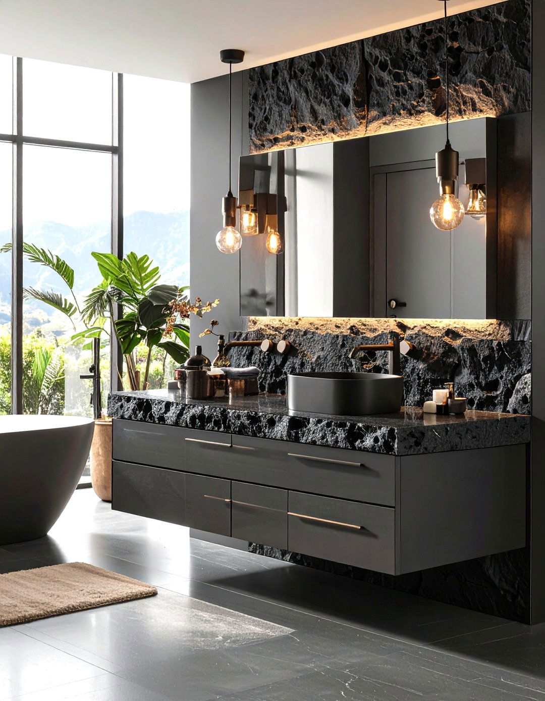 Lava Stone Vanity Details - 24 Stone Bathroom Ideas