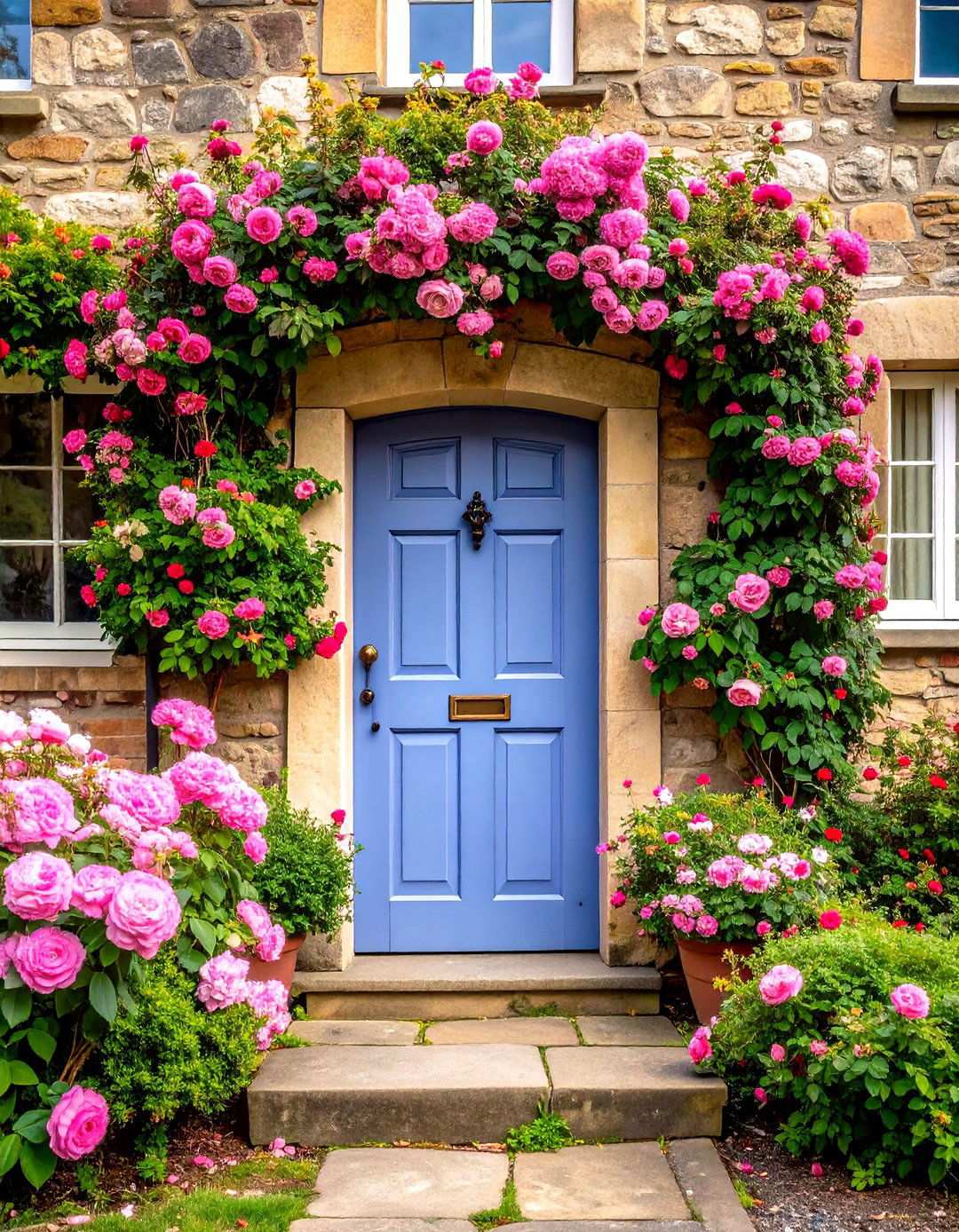 Lavender Door with Climbing Rose Accents - 24 Lavender Front Door Ideas