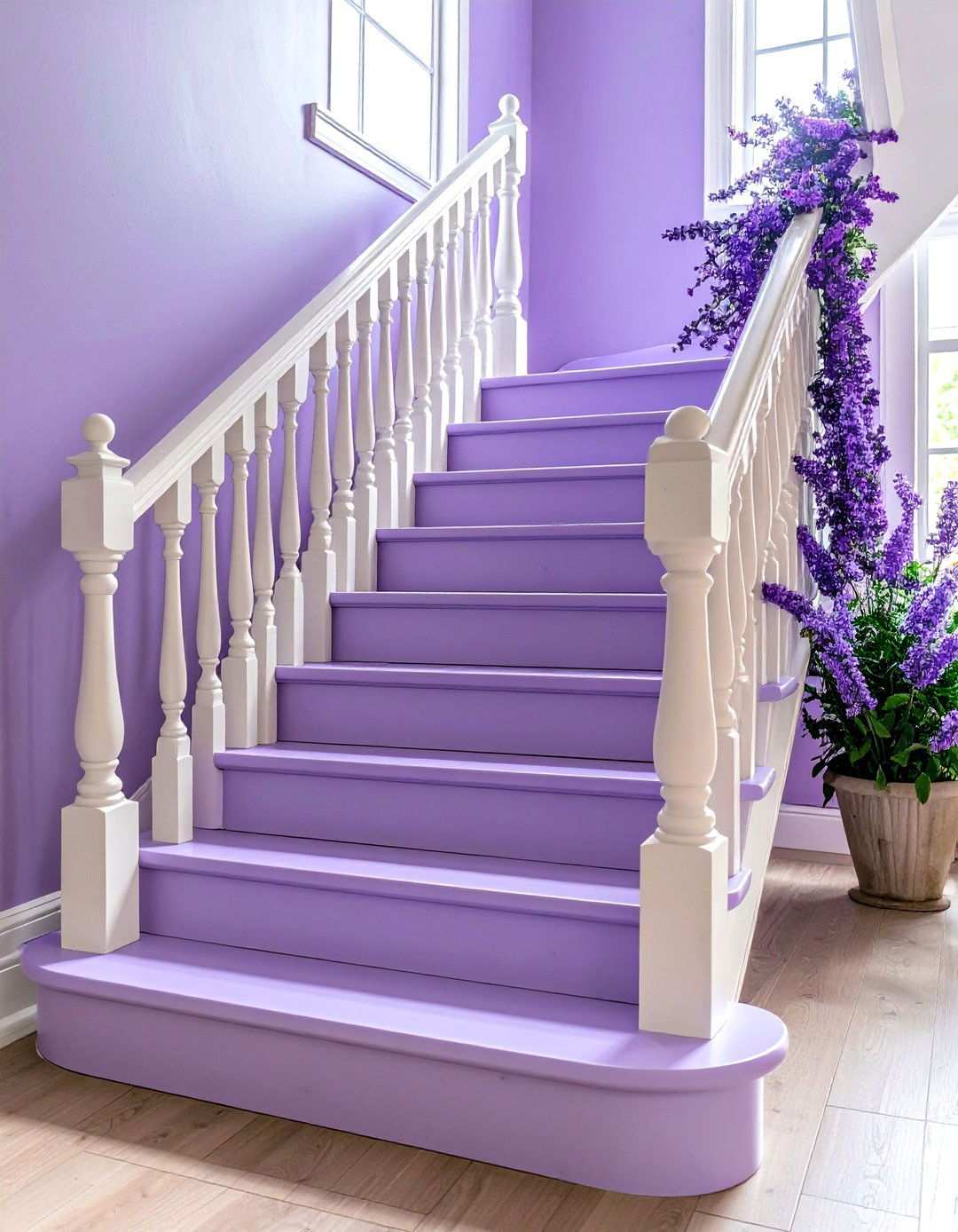 Lavender Painted Stair Romance - 24 Painted Stair Ideas