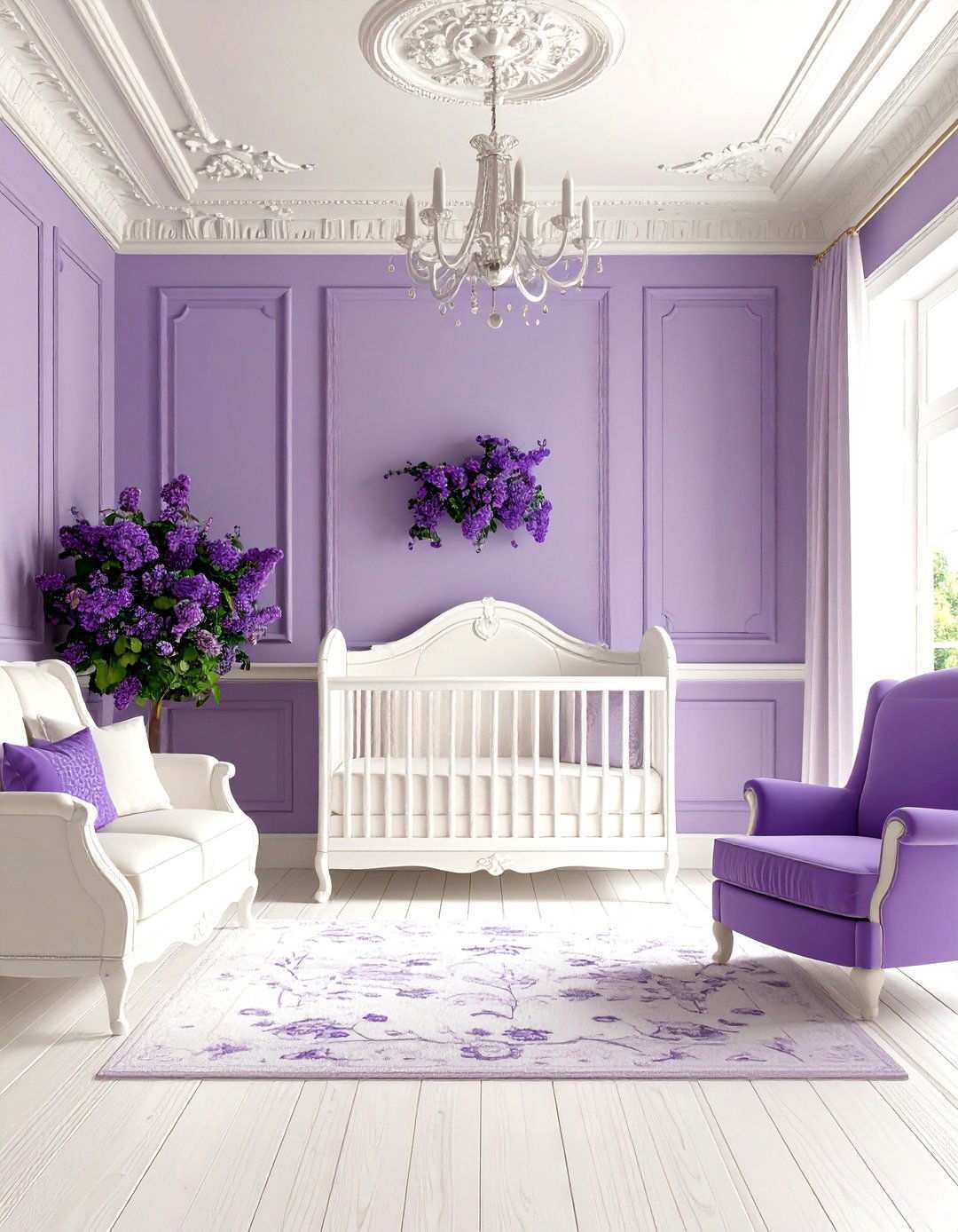Lavender Raised Panel with French Provincial Style - 24 Wainscoting Nursery Ideas