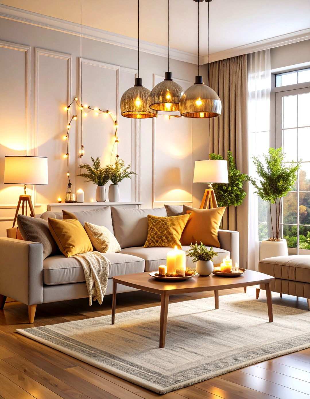 Layered Lighting Console Design - 24 Sofa Table Decor Ideas