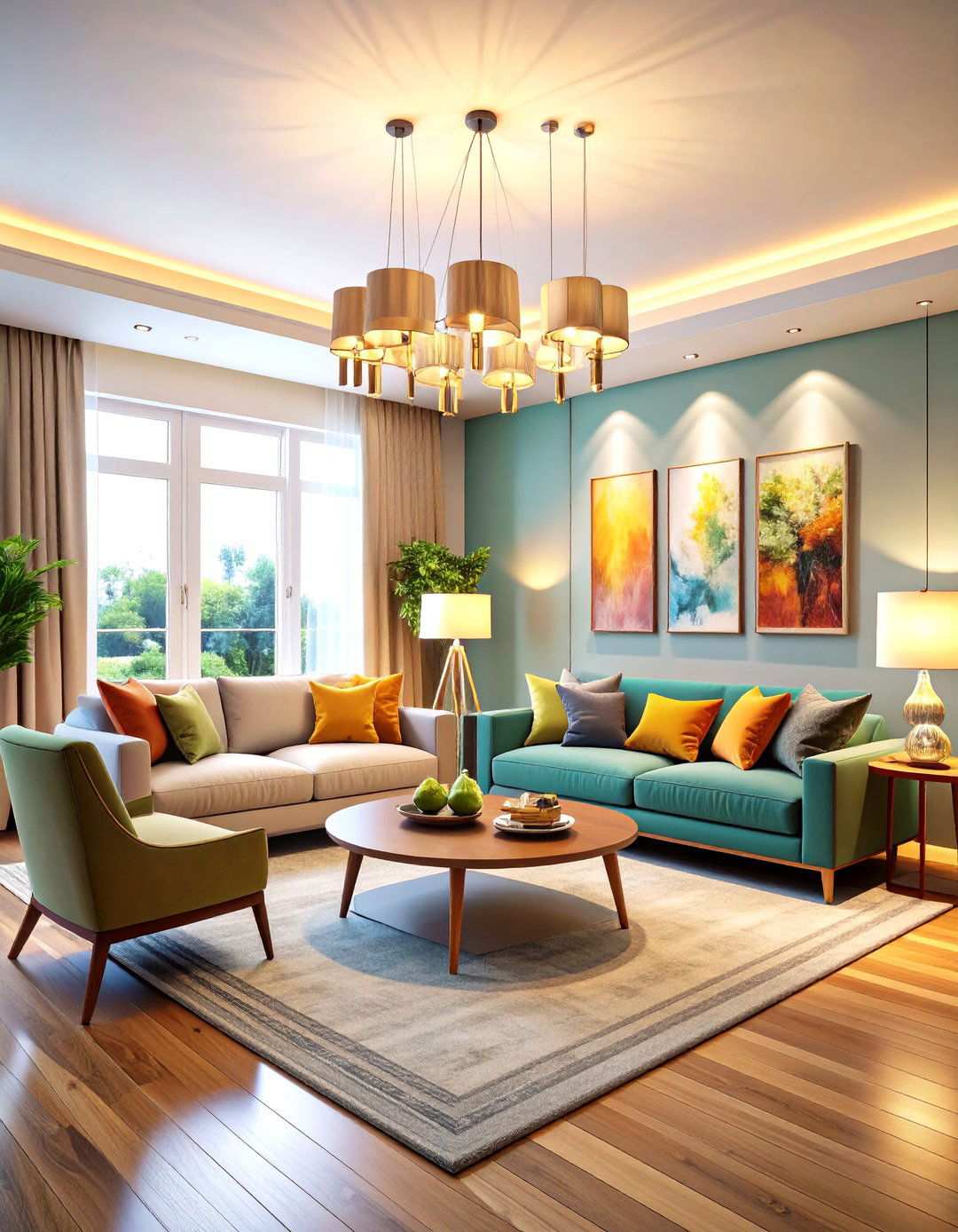 Layered Lighting Design - 24 Large Living Room Ideas