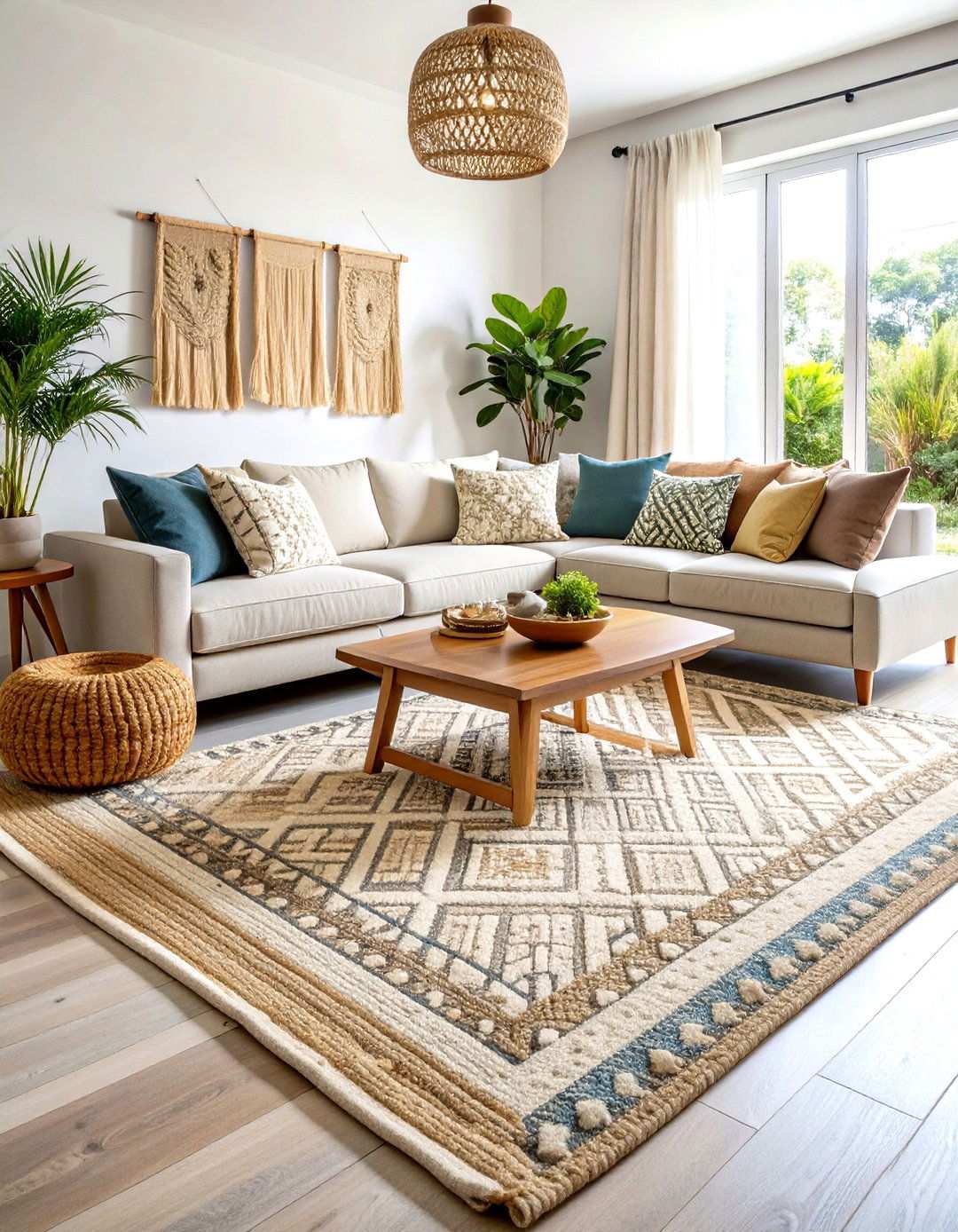 Layered Neutral Rug Foundation Living Room - 24 Neutral Boho Living Room Ideas
