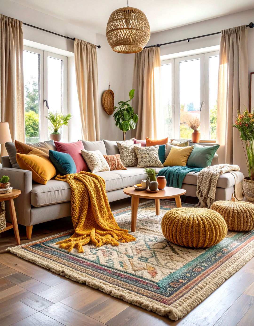 Layered Neutral Textile Living Room - 24 Neutral Boho Living Room Ideas
