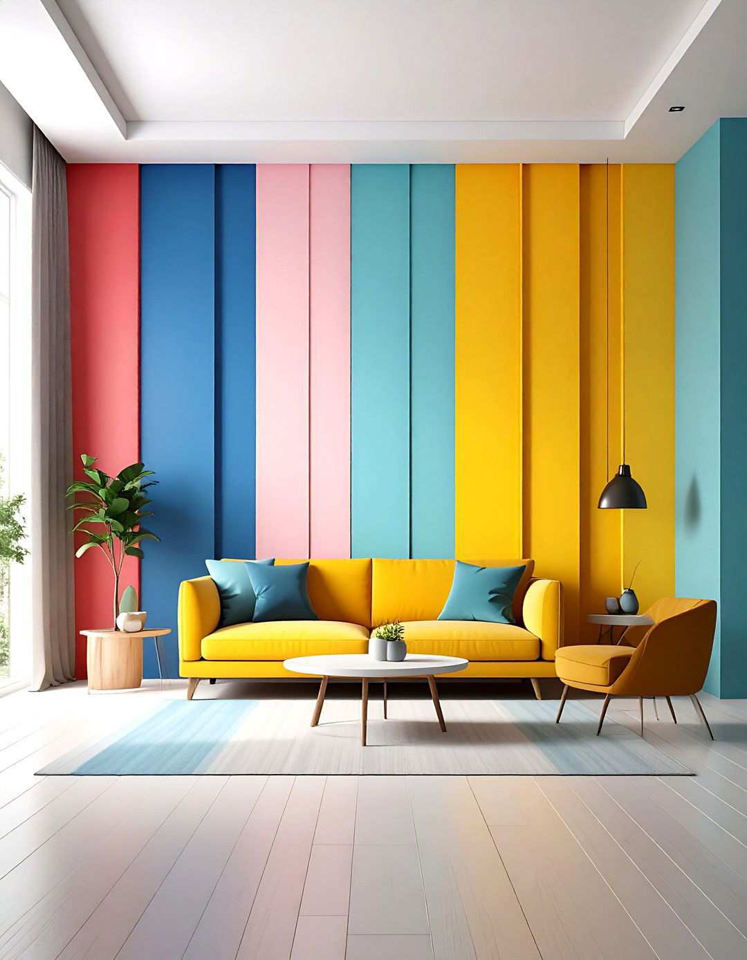 Layered Paint Treatment with Contrasting Colors - 24 High Ceiling Tall Wall Decor Ideas