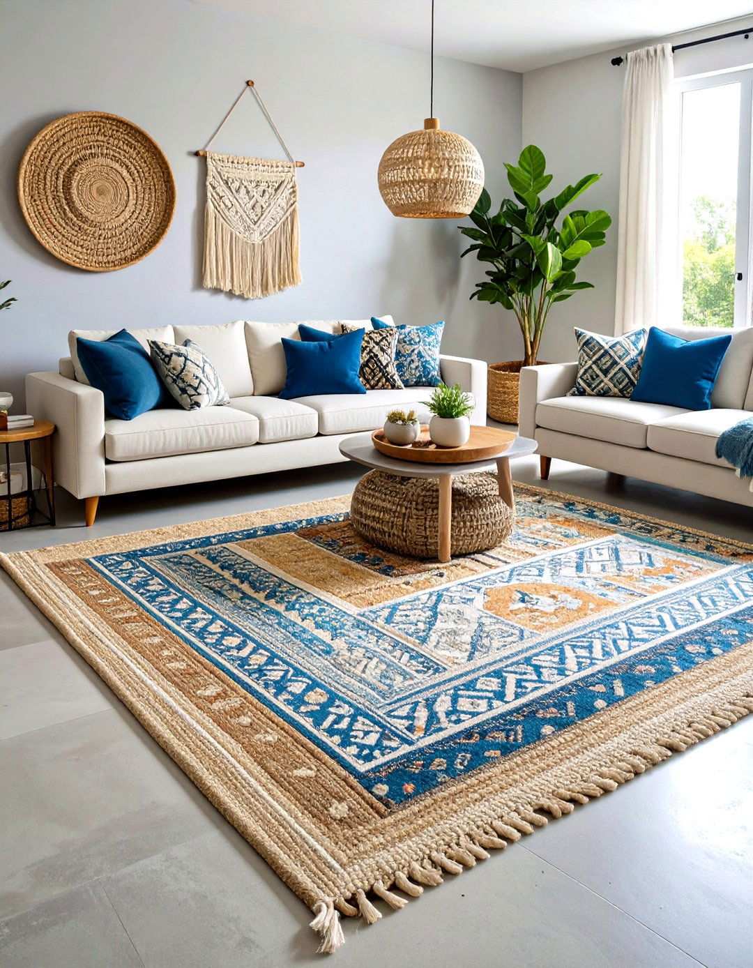 Layered Rug Strategy Design - 24 Rustic Concrete Floor Living Room Ideas