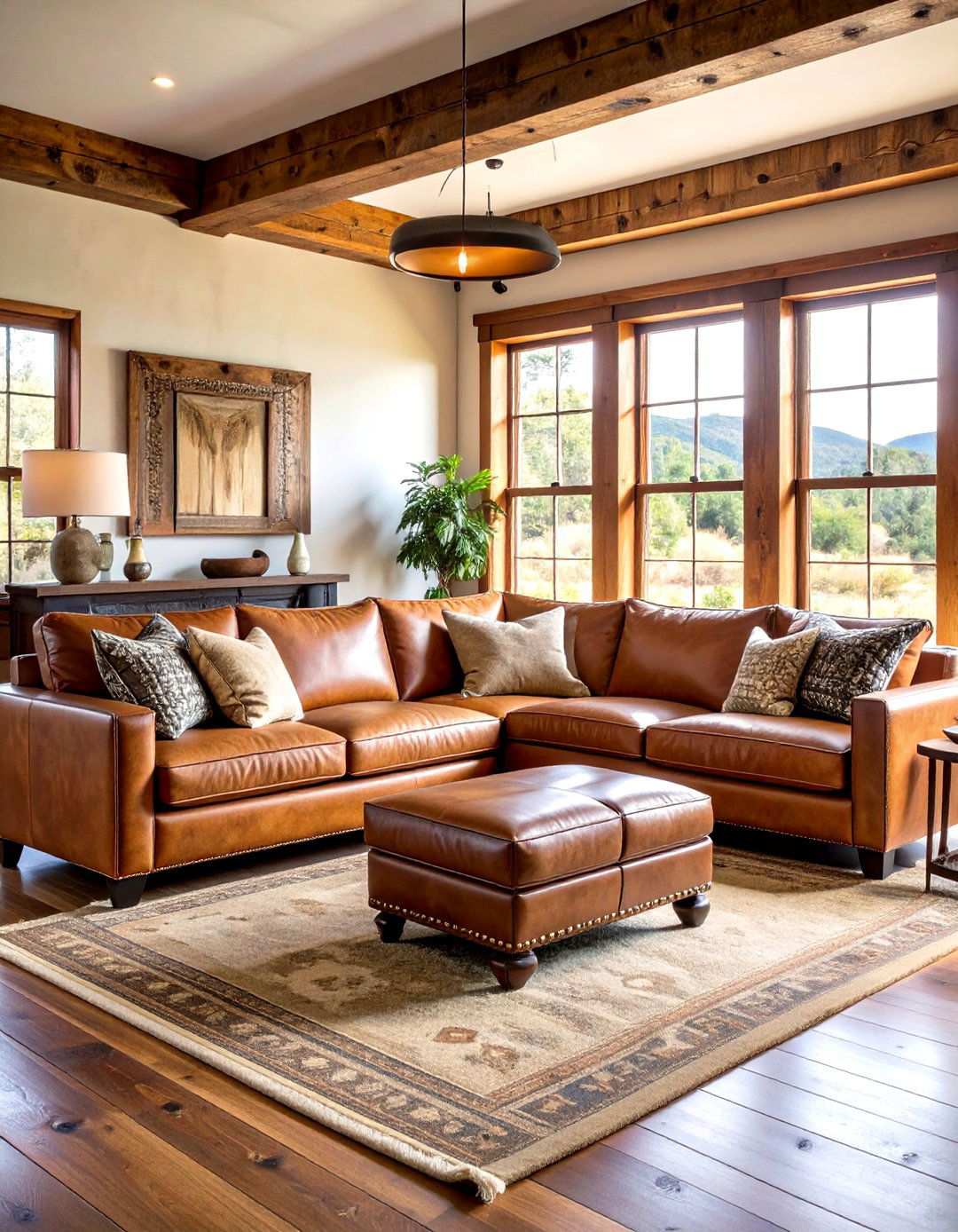Leather Furniture Focal Points - 24 Western Living Room Ideas
