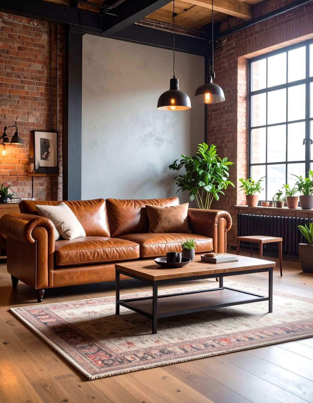 Leather Sofa Statement Pieces - 24 Industrial Living Room Ideas