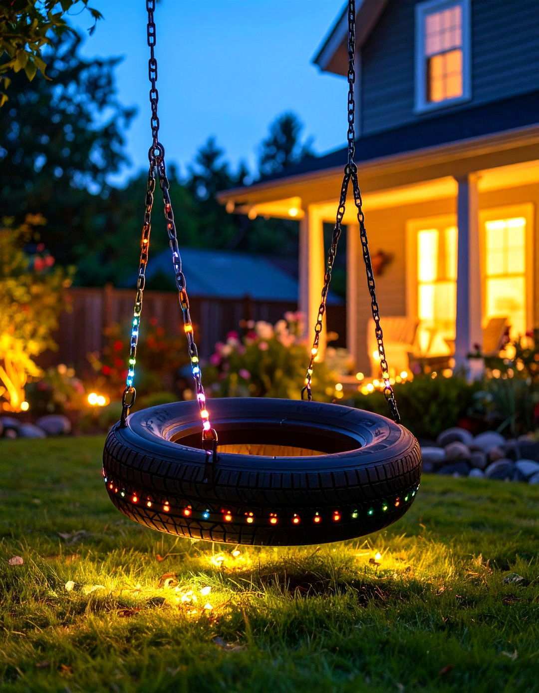 LED Enhanced Night Swing Experience - 24 Tire Swing Ideas