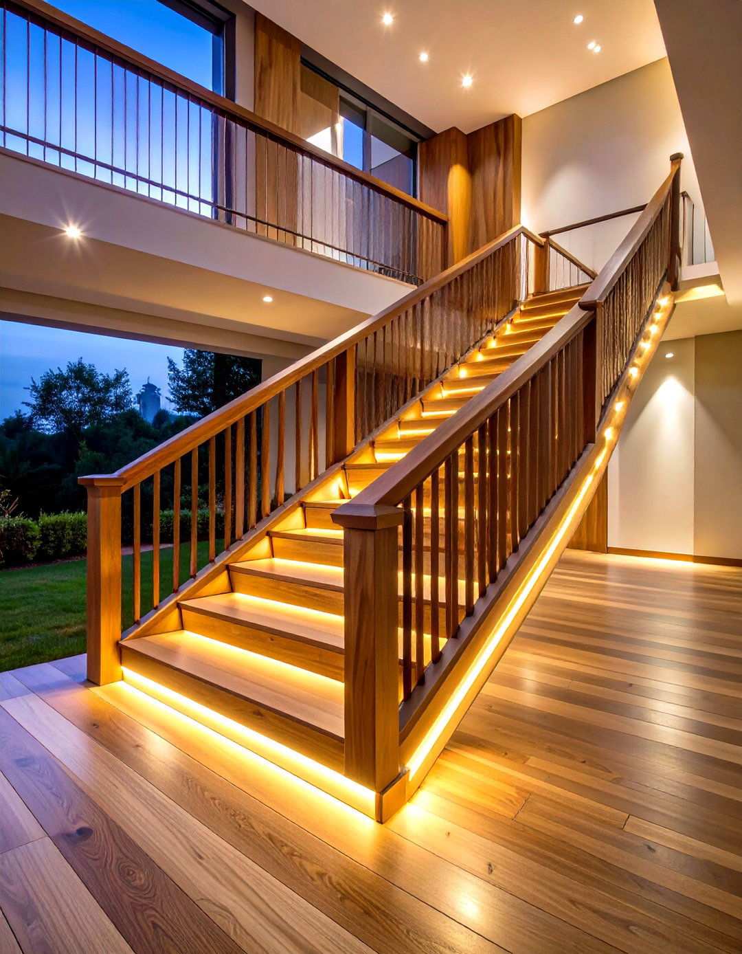 LED Integrated Wood Railings - 24 Wood Stair Railing Ideas