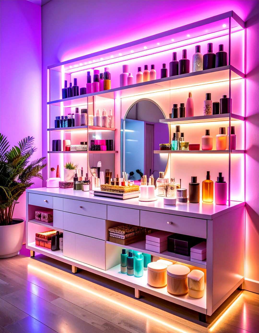 LED Lit Storage Solutions - 24 vanity organization ideas