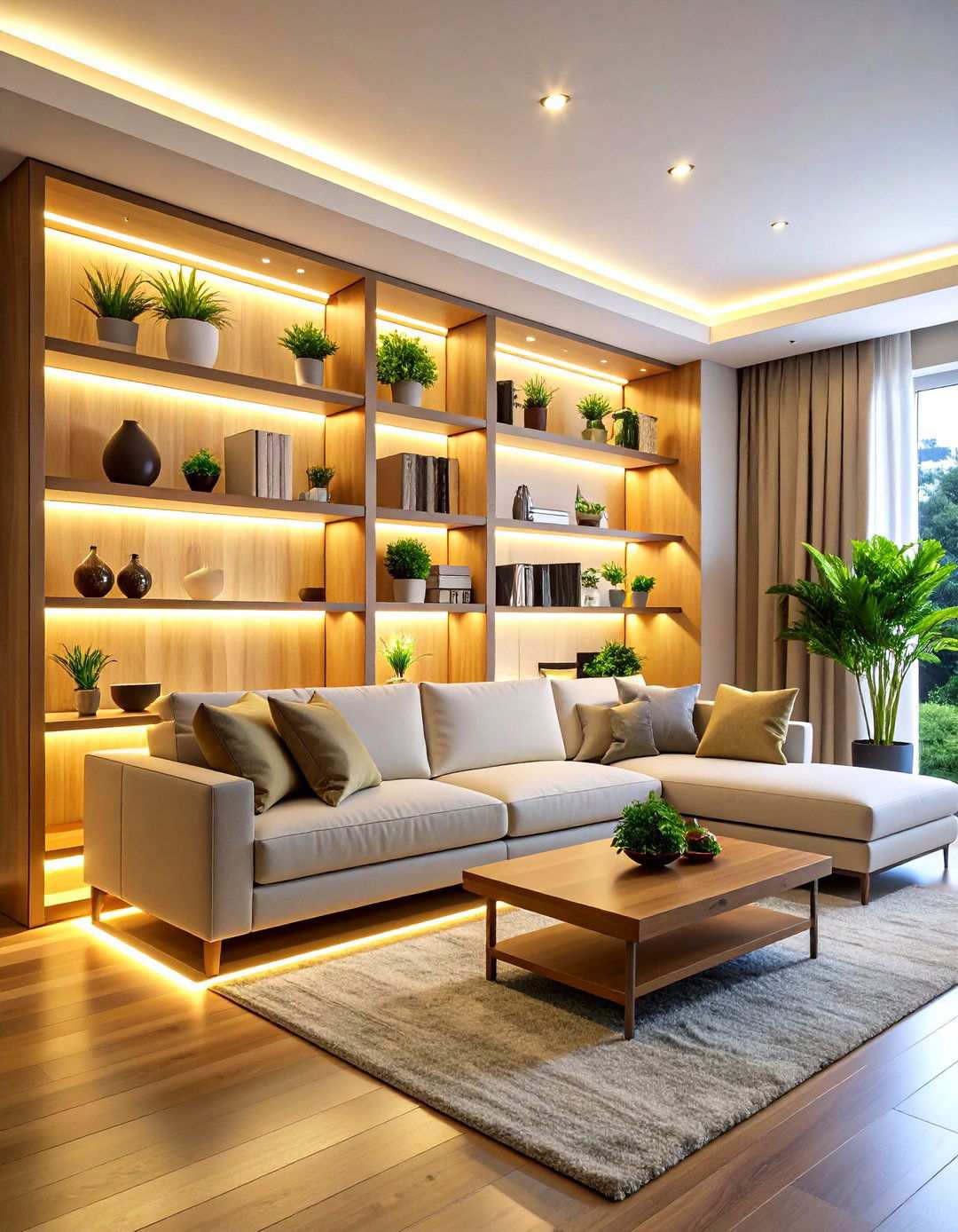 LED Strip Accent Lighting - 24 living room wall decor ideas