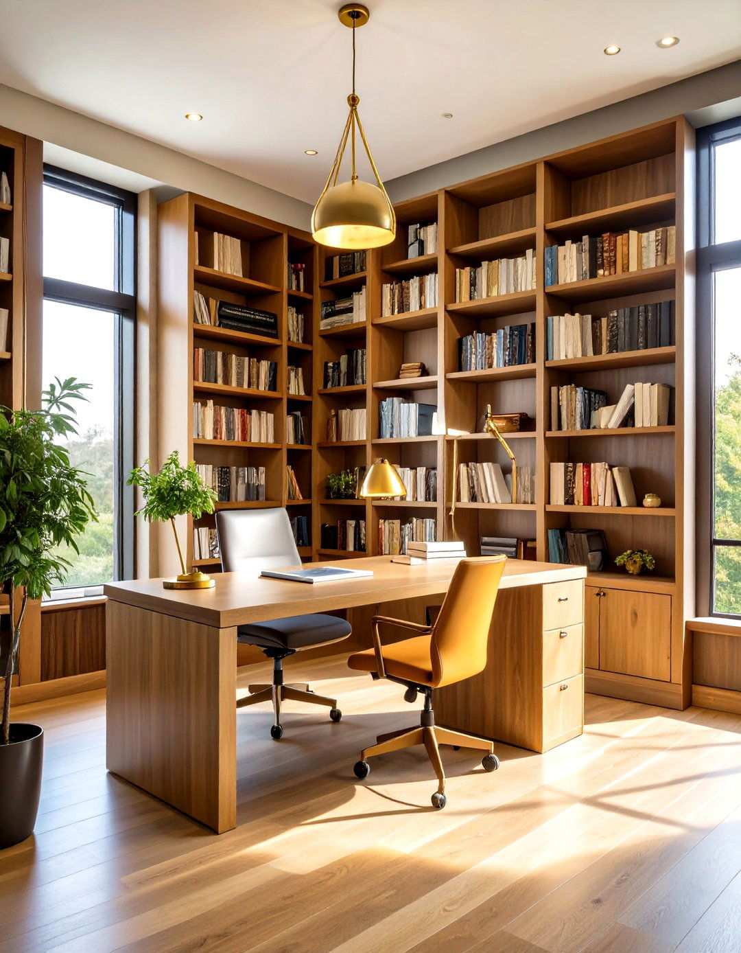 Library Alcove Home Office with Floor to Ceiling Shelving - 24 Small Home Office Ideas