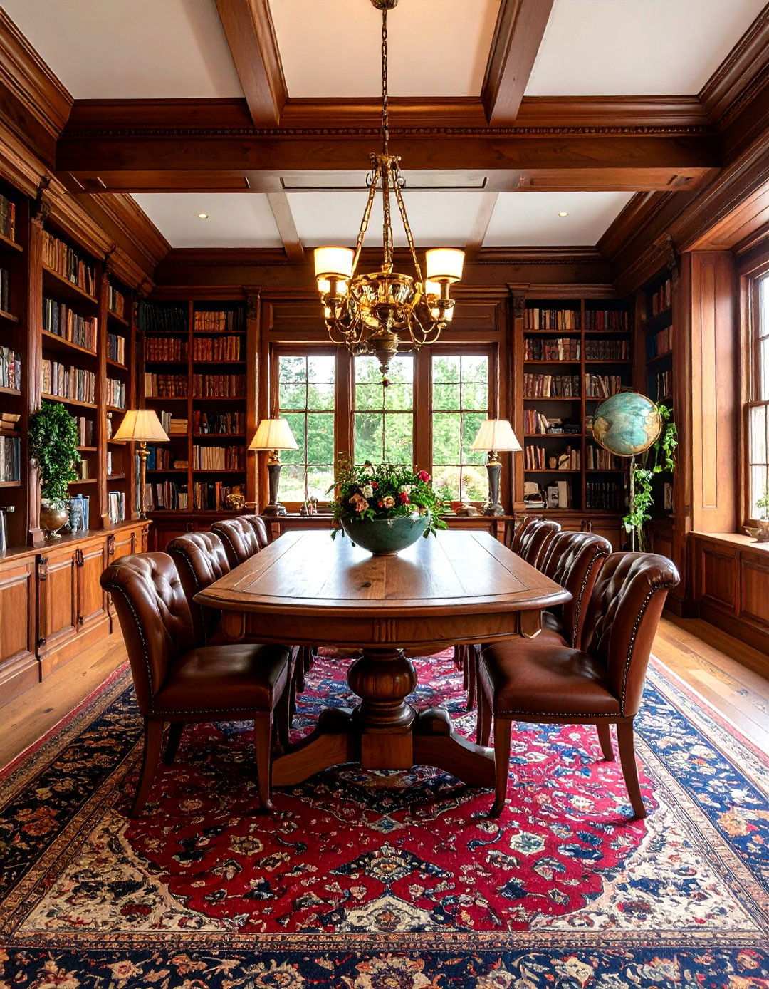 Library Inspired Scholarly Vintage Dining Room with Book Collections - 24 Vintage Dining Room Ideas