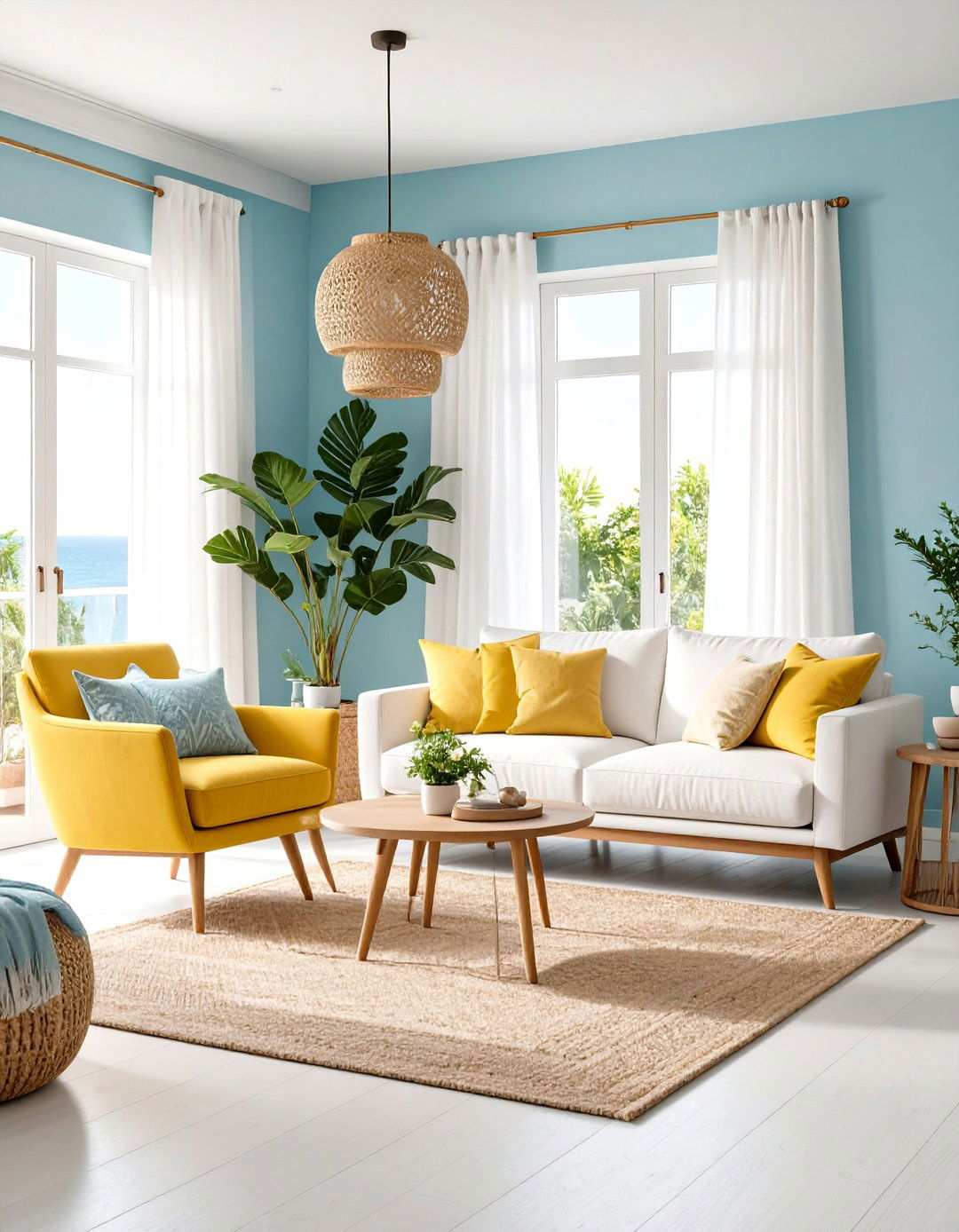 Light Blue and Pale Yellow Coastal Style - 24 Yellow and Blue Living Room Ideas