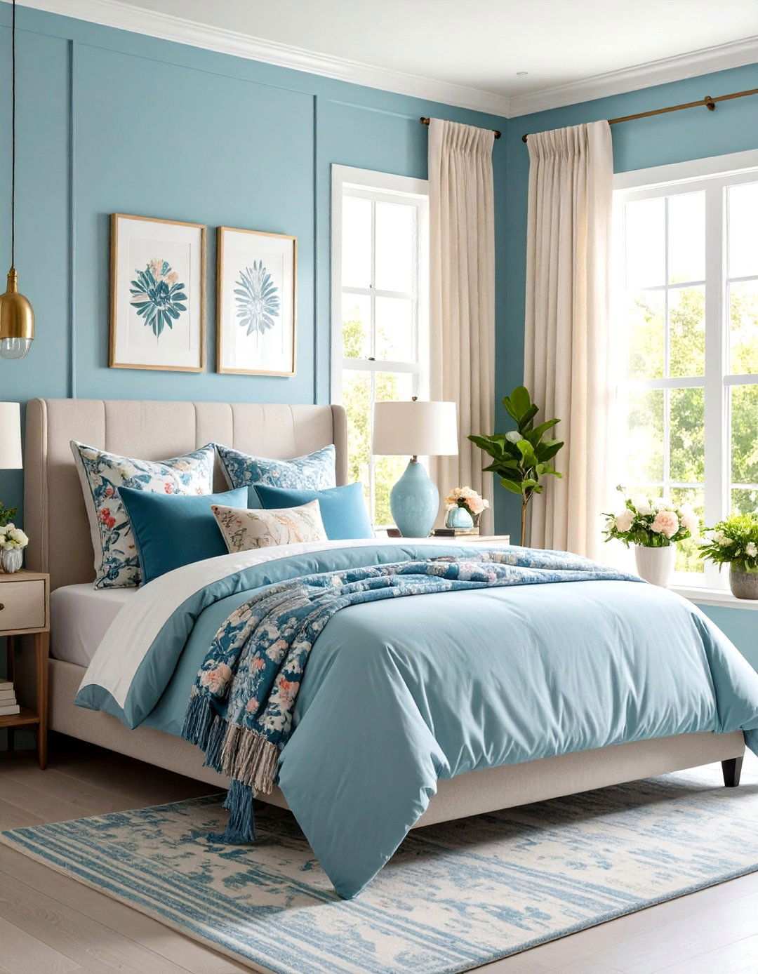 Light Blue Bedroom with Mixed Pattern Combinations - 24 Light Blue Bedroom Ideas