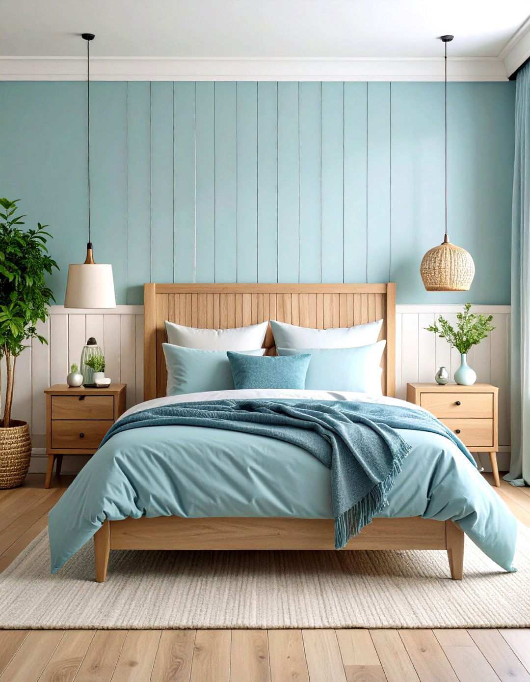 Light Blue Bedroom with Textured Wall Treatments - 24 Light Blue Bedroom Ideas