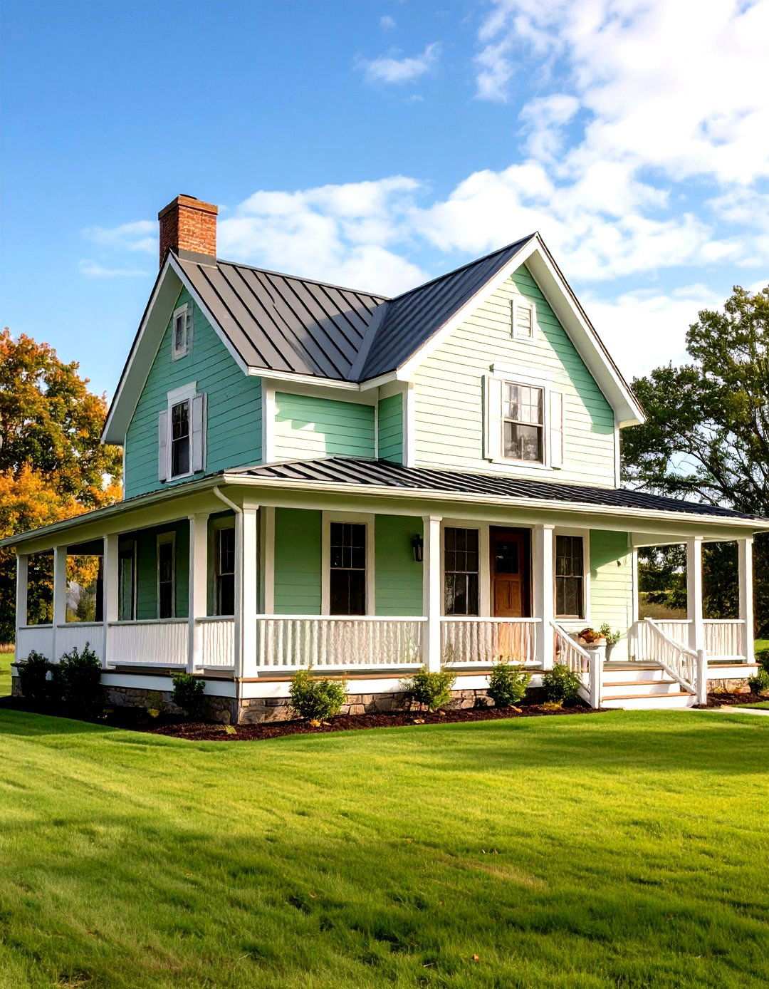 Light Green with Metal Roofing System - 24 Light Green House Exterior Ideas