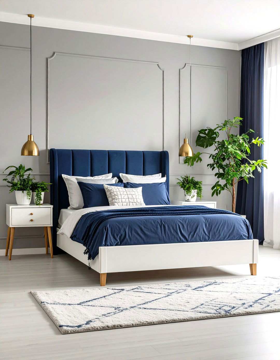 Light Grey Walls with Navy Blue Furniture - 24 Navy Blue and Grey Bedroom Ideas