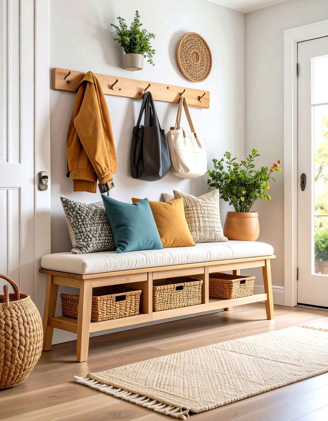 Light Wood Bench Storage Solutions - 24 Scandinavian Entryway Ideas